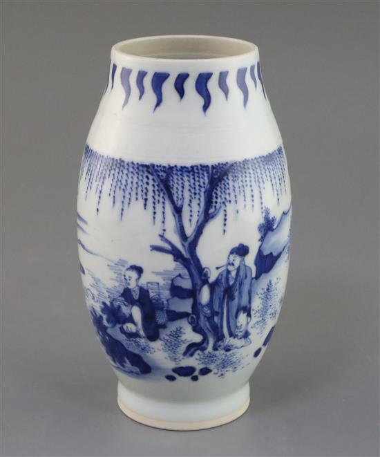 A Chinese blue and white ovoid jar, Kangxi period or later, H. 19.5cm